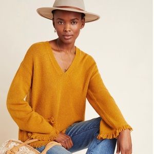 NWT Anthropologie Joy Fringed V-Neck Sweater L